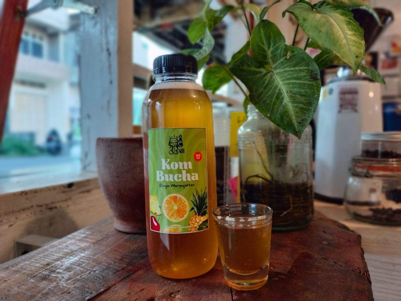Teh kombucha tersedia di Gudmud coffee roastery yang terletak di Jalan Sulawesi nomor 26, Ujung Sabbang, Cappa ujung kota Parepare, Sulawesi selatan.