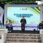 Kepala Dinas Pemuda Olahraga dan Pariwisata (Disporapar) Parepare Iskandar Nusu, memberikan sambutan saat membuka turnamen Piala Jenderal Sudirman Cup di Lapangan Andi Makkasau kota Parepare