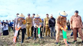 Kapolda Sulawesi Selatan, Irjen Pol. Yudhiawan, melakukan peninjauan lahan produktif dan penanaman bibit jagung di Desa Bolli, Kecamatan Ponre, Kabupaten Bone, Sulawesi selatan.