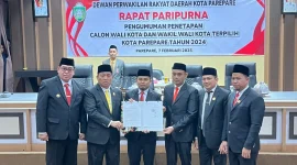 Pj Walikota Parepare Abdul Hayat Gani menghadiri Rapat Paripurna pengumuman penetapan pasangan calon Walikota dan Wakil Walikota terpilih Kota Parepare tahun 2024 yang dilaksanakan oleh DPRD Kota Parepare, Sulawesi selatan (Sulsel).