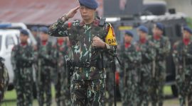 Komandan Batalyon (Danyon) B Pelopor Satuan Brimob Polda (Sulsel) Kompol Ramli, saat menjadi Inspektur Upacara hari kesadaran Nasional di Mako Batalyon B Pelopor Kota Parepare, Senin, 17 Februari 2025.