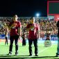 Walikota Parepare Tasming Hamid dan Wakilnya Hermanto P keduanya mengenakan jersey PSM (Kiri) bersama dengan walikota  Makassar Munafri Arifuddin (kanan) mantan Menejer PSM Makassar