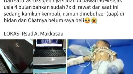 Foto yang diunggah oleh oknum di media sosial khususnya group Facebook dengan modus minta bantuan dana perawatan dan mencaplok nama RSUD Andi Makkasau Parepare, HOAX