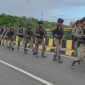 Batalyon B Pelopor Satuan Brimob Polda Sulawesi Selatan menggelar latihan speed march