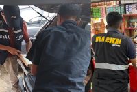 Petugas Bea Cukai Parepare, sedang melakukan pemeriksaan rokok ilegal dan penyitaan