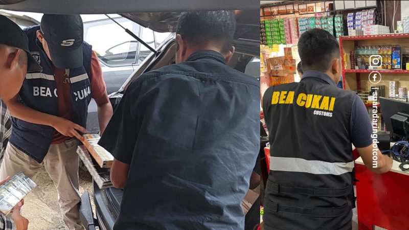 Petugas Bea Cukai Parepare, sedang melakukan pemeriksaan rokok ilegal dan penyitaan