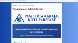 Tampilan utama situs resmi pendaftaran seleksi Direktur Perumda PAM Karajae Parepare