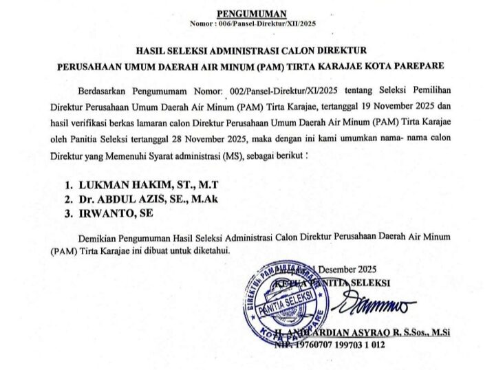 Pengumuman Nomor: 006/Pansel-Direktur/XI/2025
