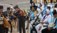 Seorang petugas Imigrasi memberikan pelayanan kepada Jamaah Calon Haji (JCH) terkait dengan Layanan Pre-Clearance Keimigrasian